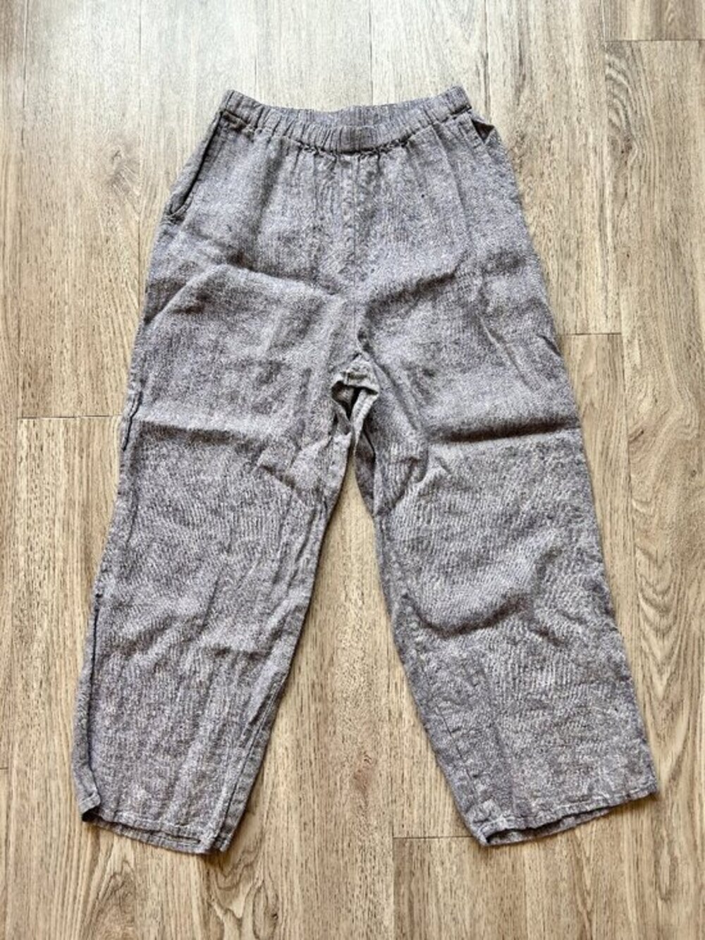 Flax 100% Linen Crop High Rise Wide Leg Blue Pull On Pants Size S
